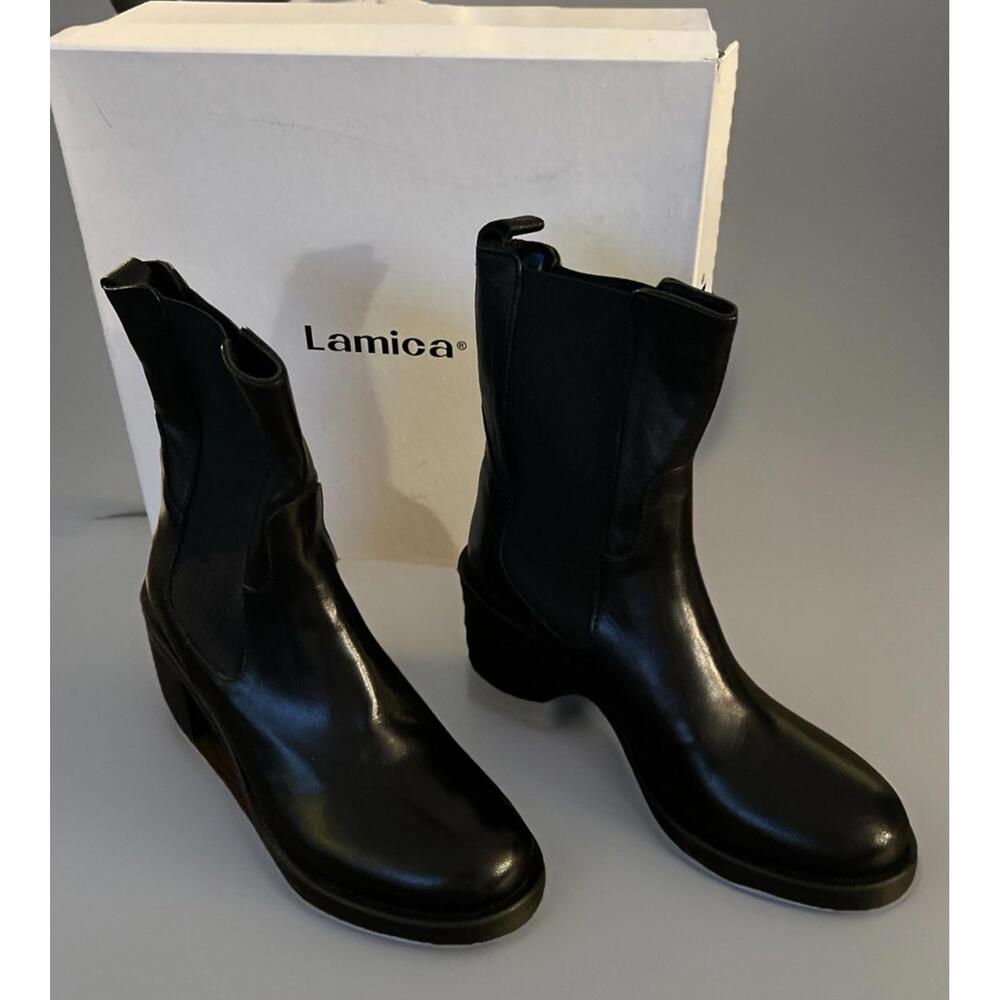LAMICA Italy Black COW LEATHER BOOTS Quagia Sz 7.5 / 38 New In Original Box! - Picture 2 of 11
